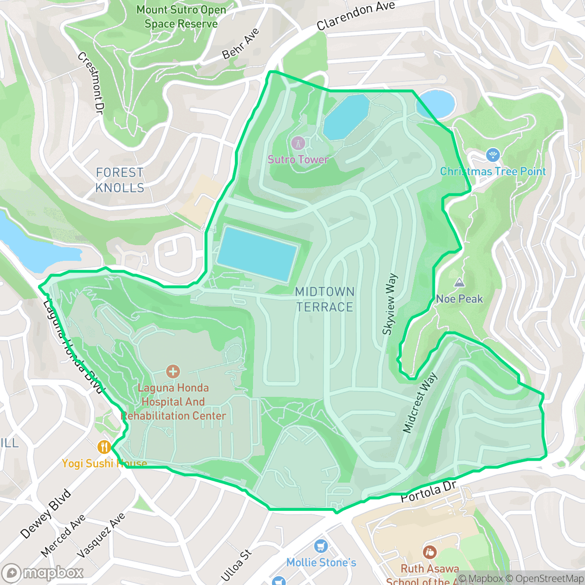 Map showing the location of Midtown Terrace, San Francisco, CA