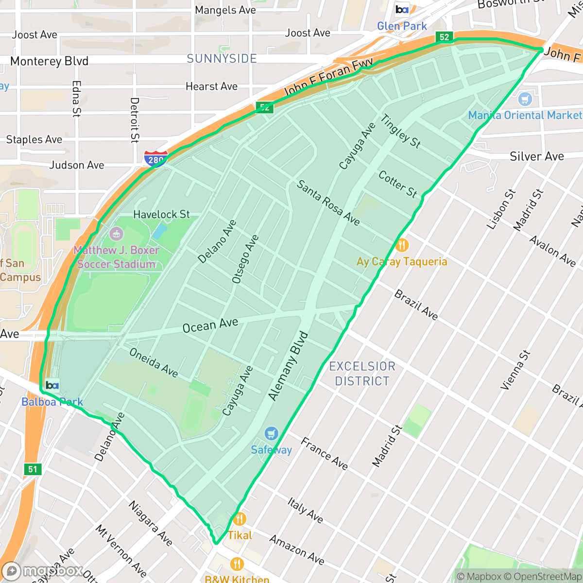 Map showing the location of Mission Terrace, San Francisco, CA