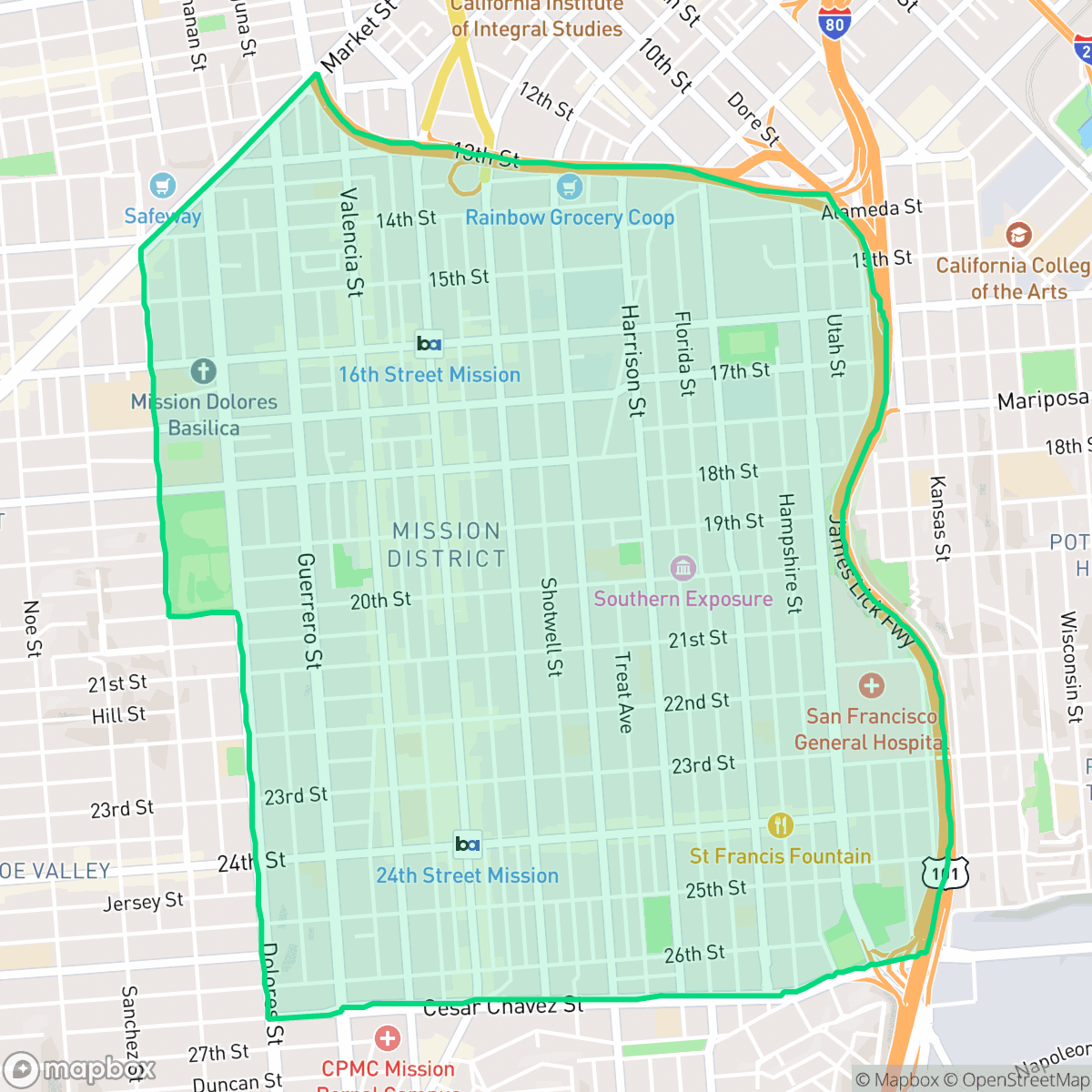 Map showing the location of Mission, San Francisco, CA