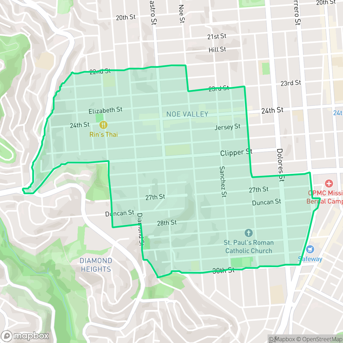 Map showing the location of Noe Valley, San Francisco, CA