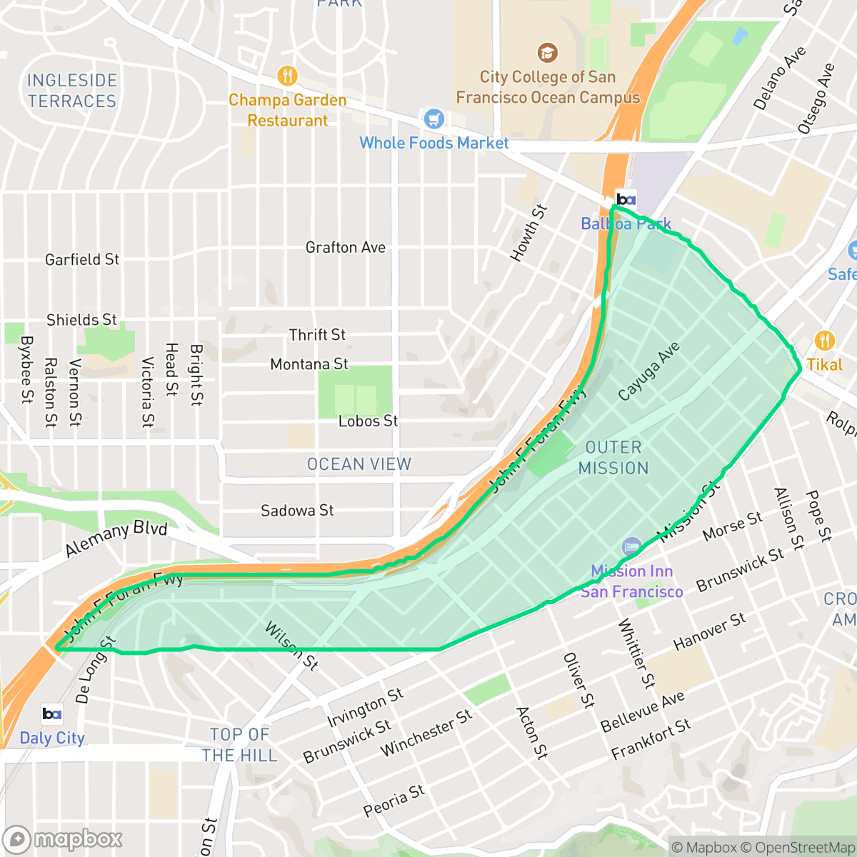 Map showing the location of Outer Mission, San Francisco, CA
