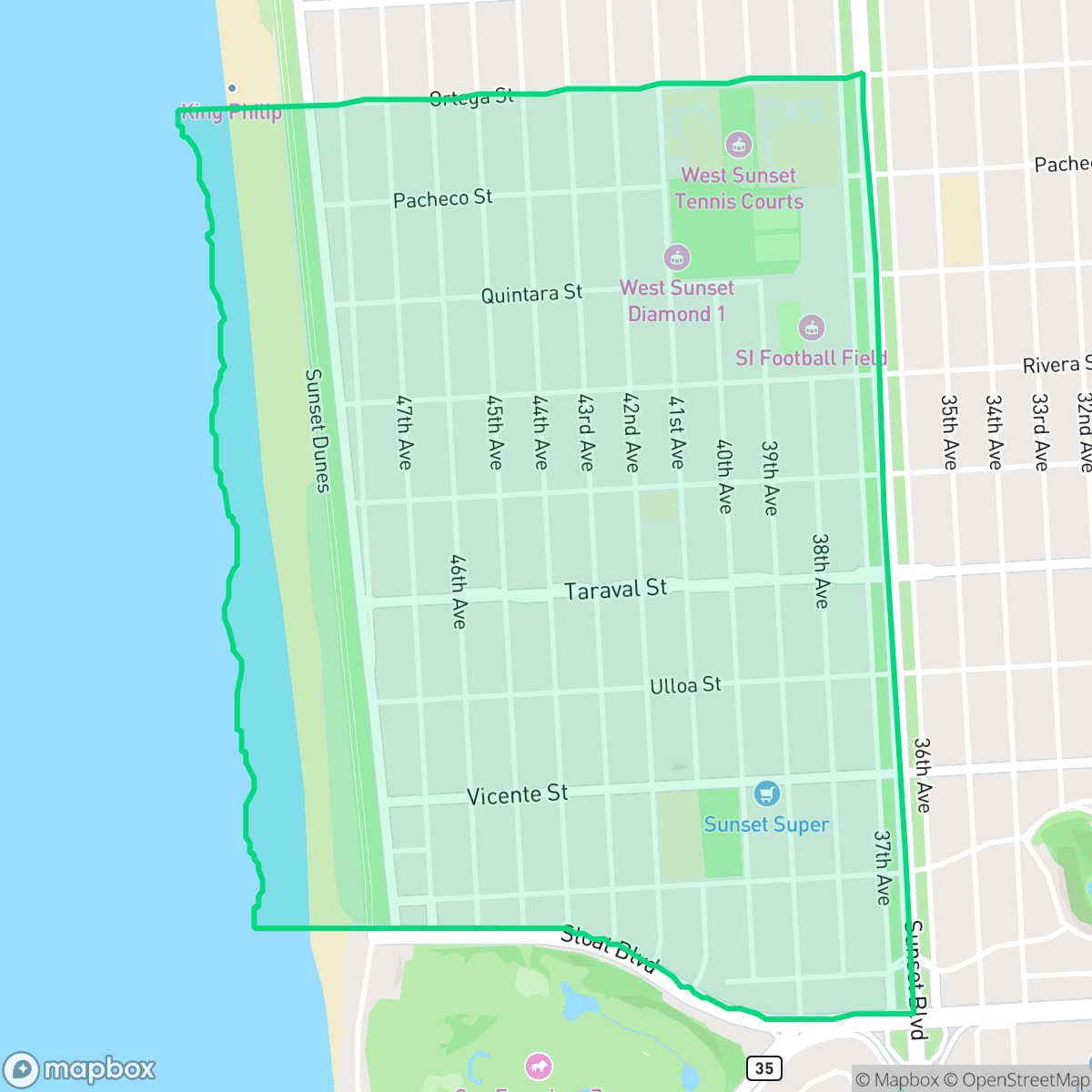Map showing the location of Outer Parkside, San Francisco, CA