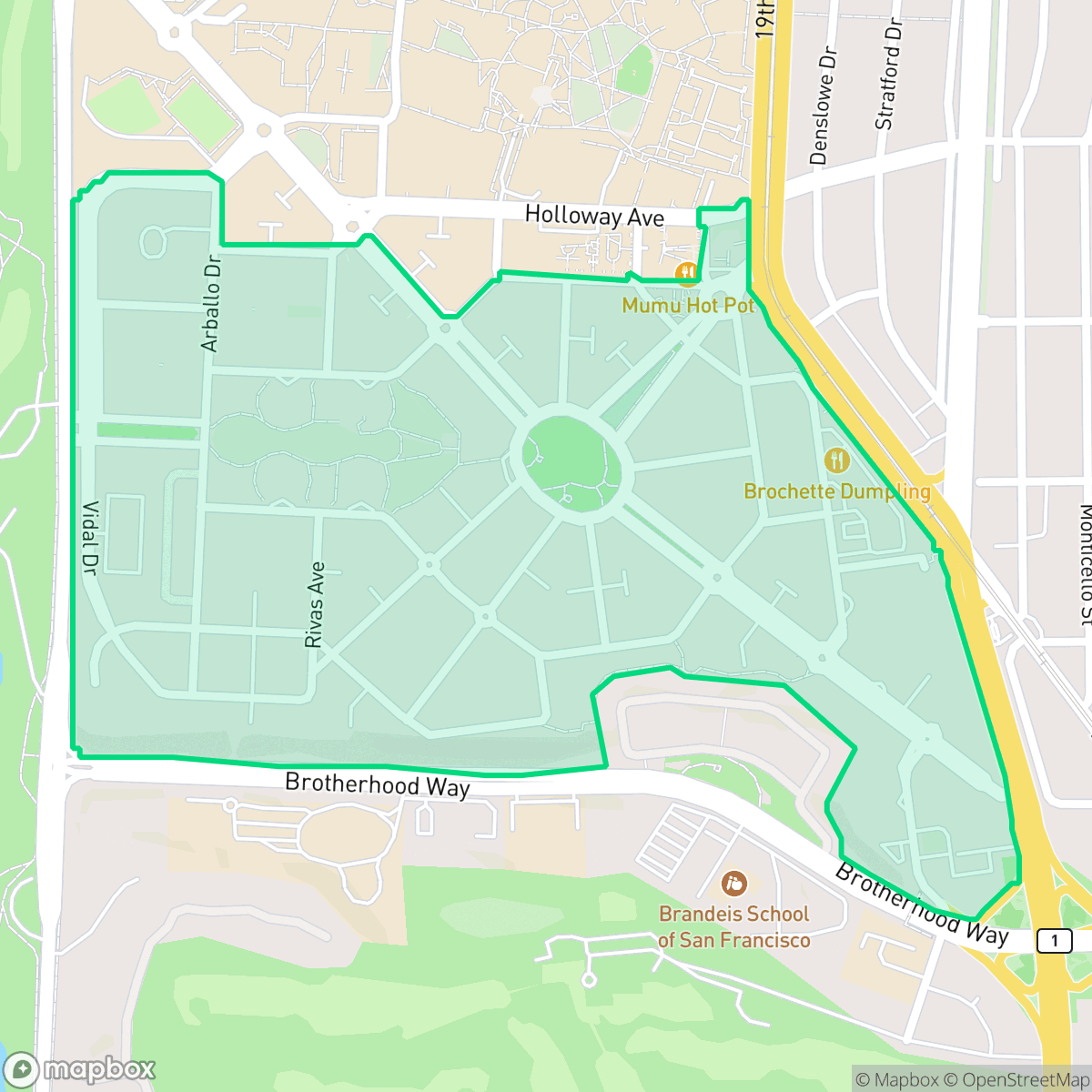 Map showing the location of Parkmerced, San Francisco, CA