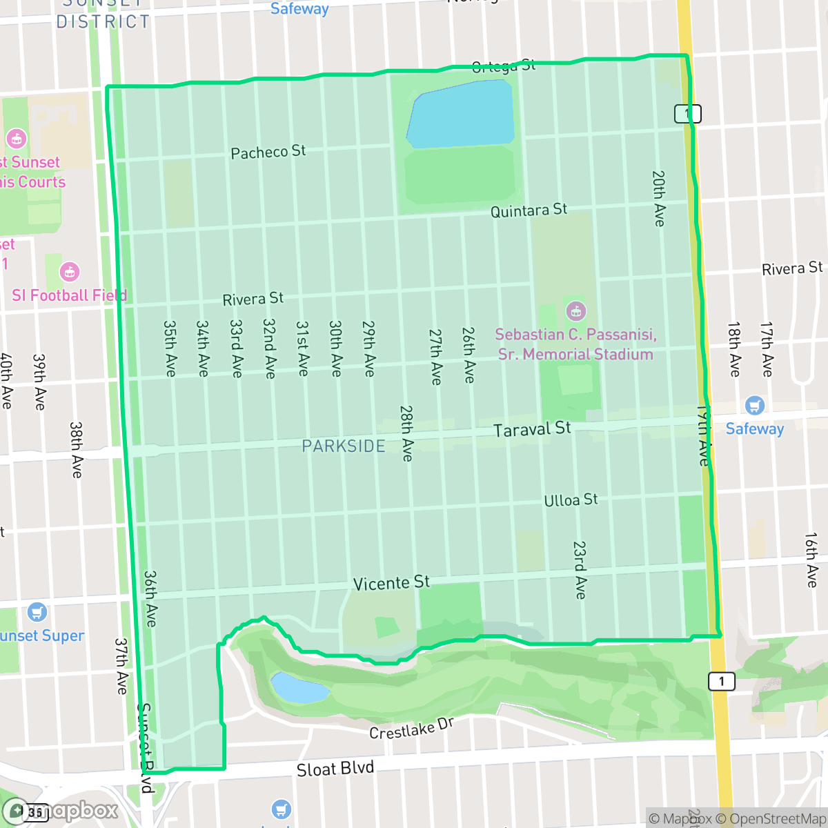 Map showing the location of Parkside, San Francisco, CA