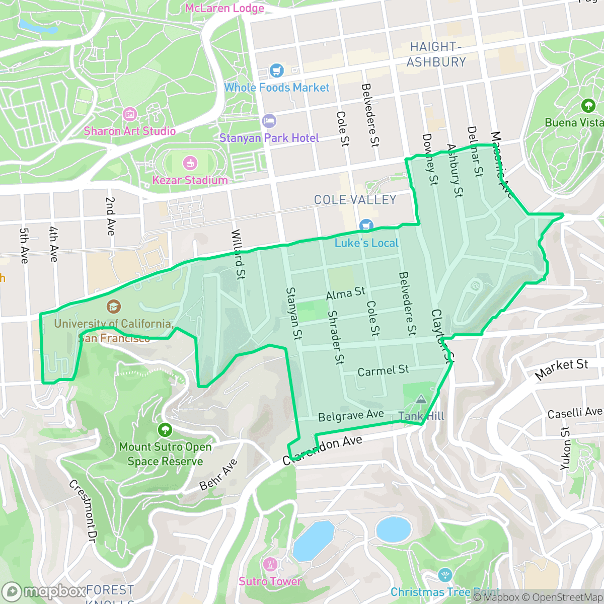 Map showing the location of Parnassus - Ashbury, San Francisco, CA