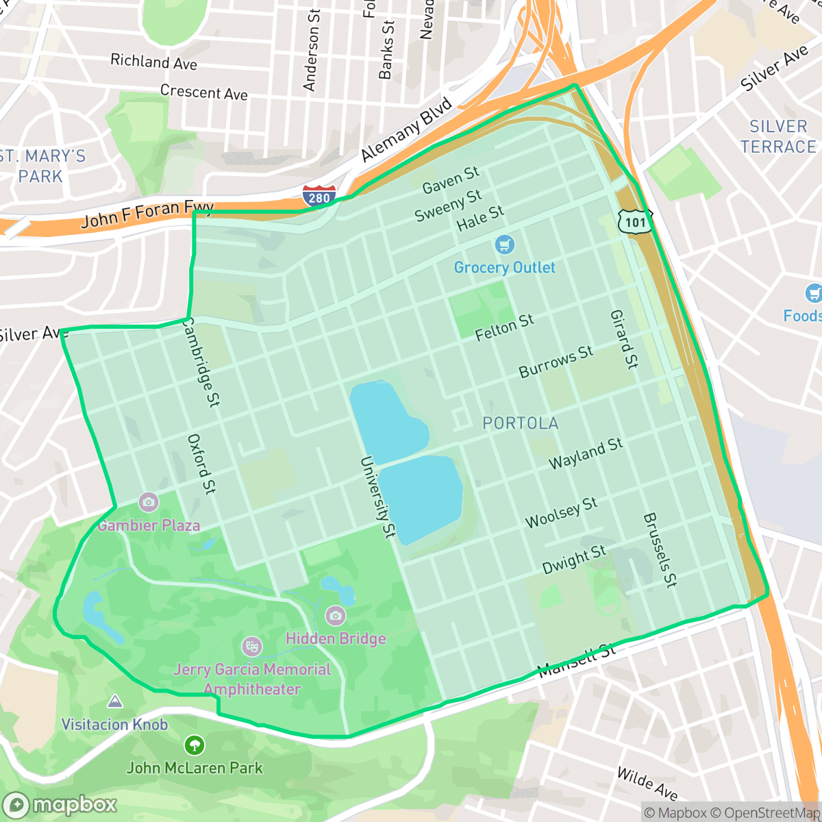 Map showing the location of Portola, San Francisco, CA