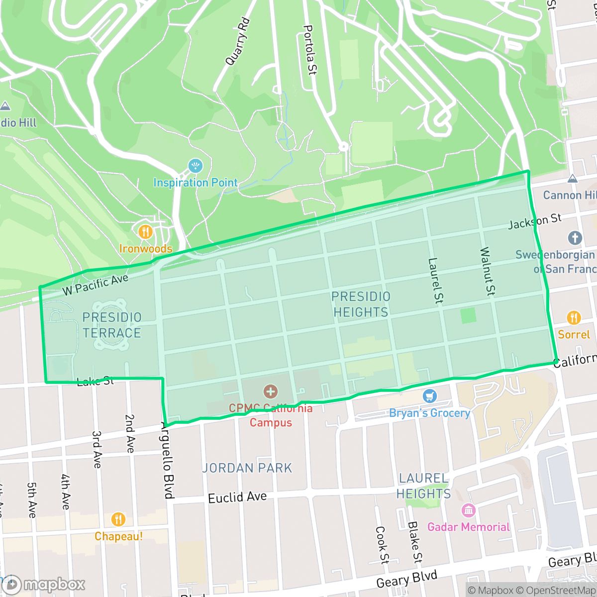 Map showing the location of Presidio Heights, San Francisco, CA
