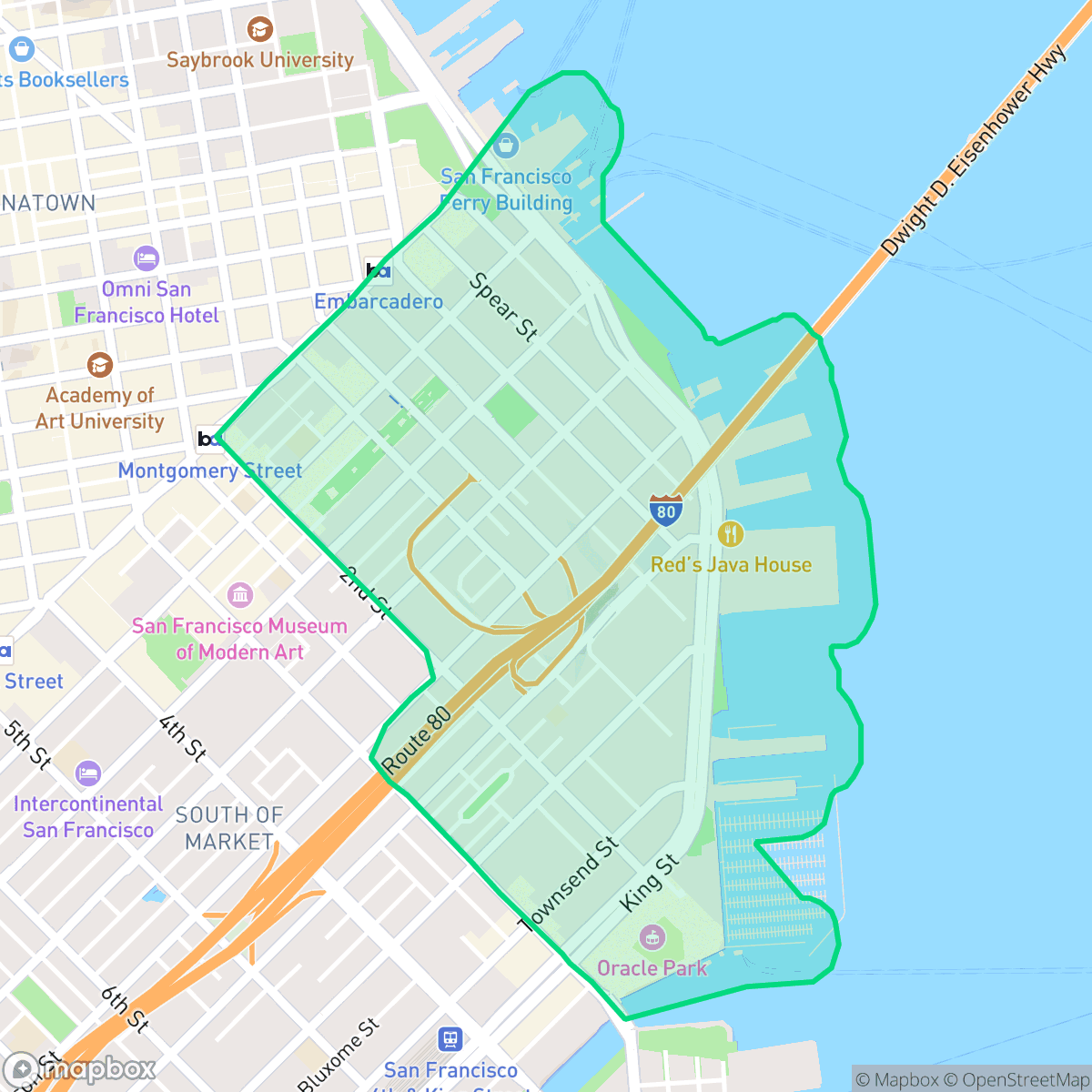 Map showing the location of South Beach, San Francisco, CA