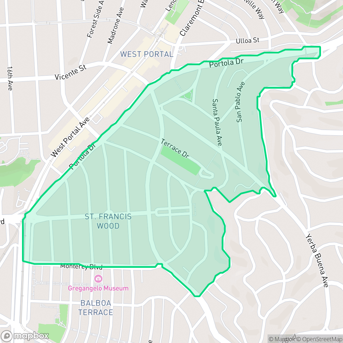 Map showing the location of St. Francis Wood, San Francisco, CA
