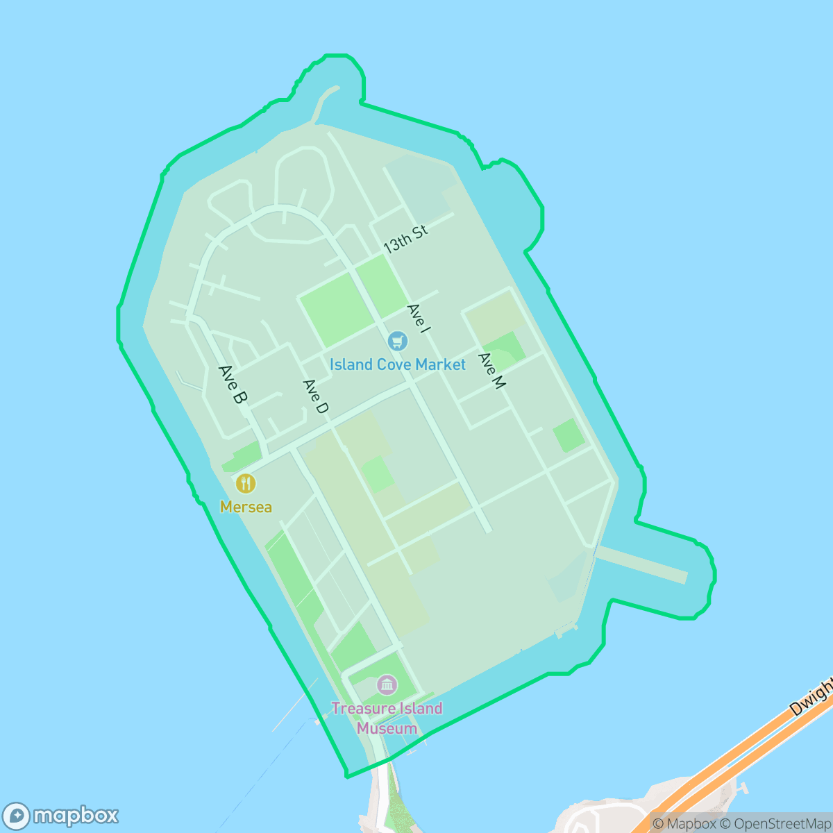 Map showing the location of Treasure Island, San Francisco, CA