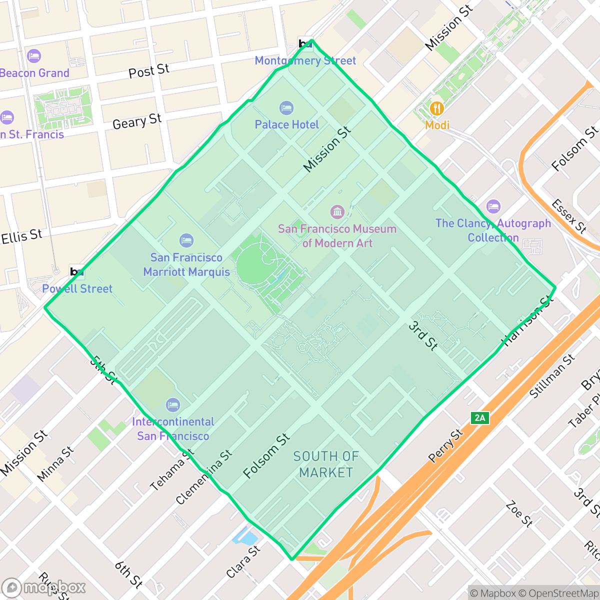 Map showing the location of Yerba Buena, San Francisco, CA