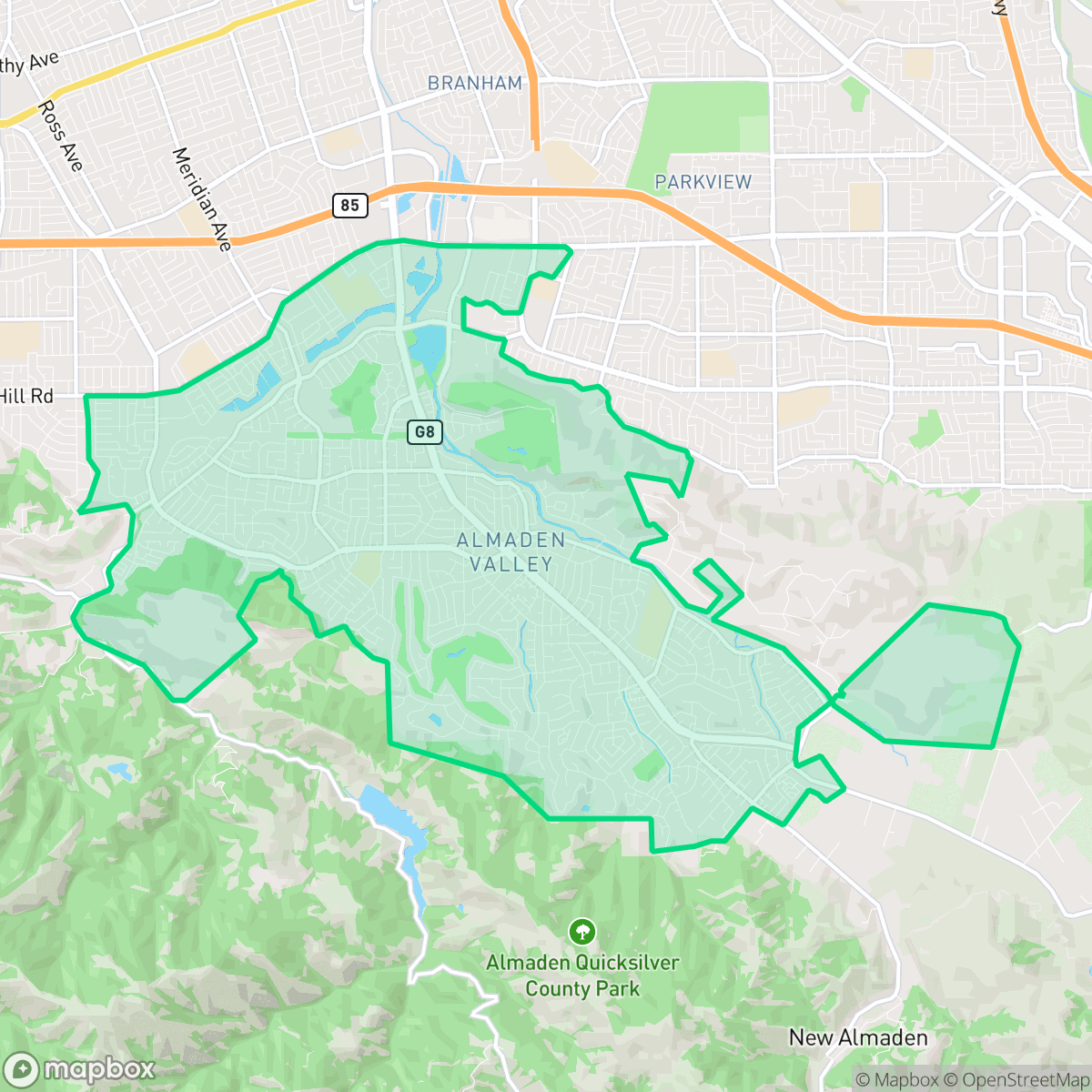 Map showing the location of Almaden Valley, San Jose, CA