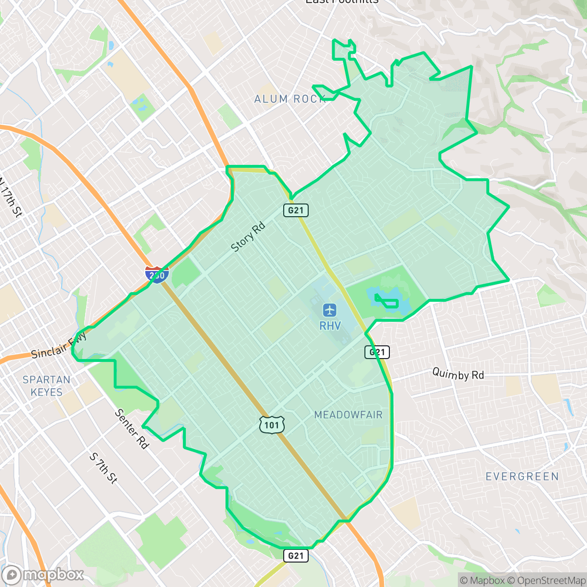 Map showing the location of East San Jose, San Jose, CA