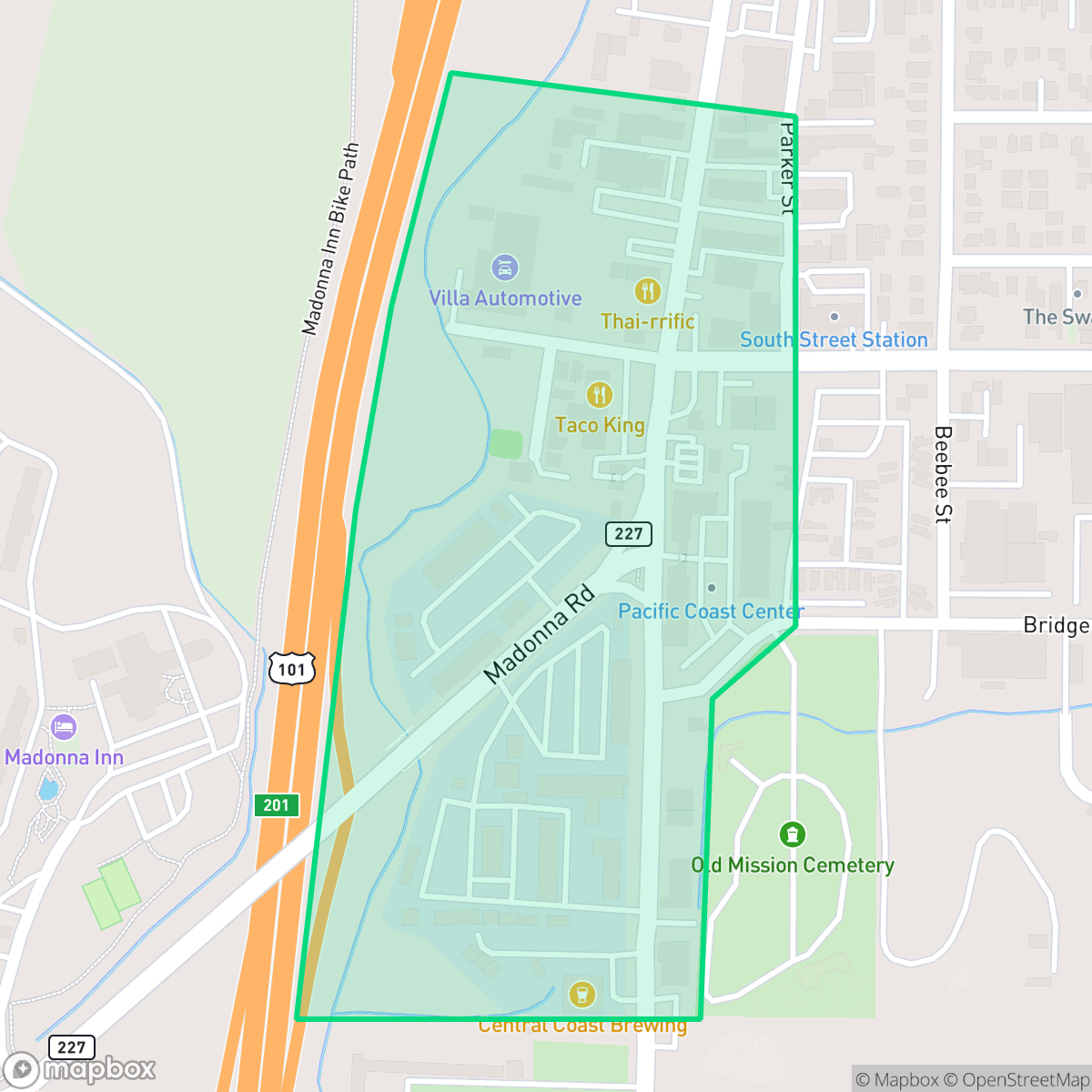 Map showing the location of Japantown, San Luis Obispo, CA