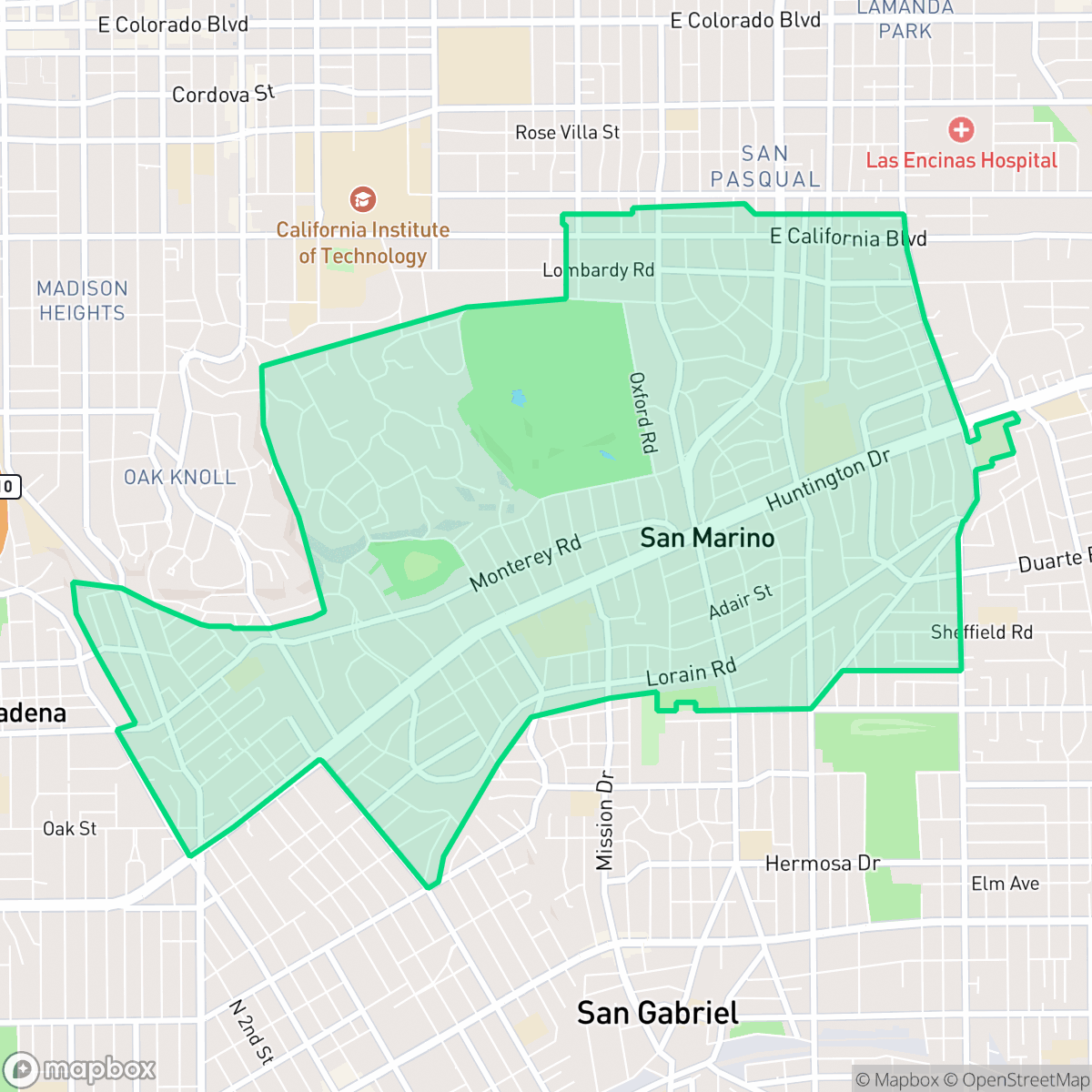 Map showing the location of San Marino, CA — coverage area
