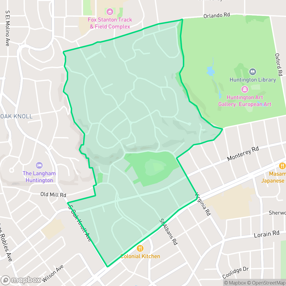 Map showing the location of Lacy Estates, San Marino, CA