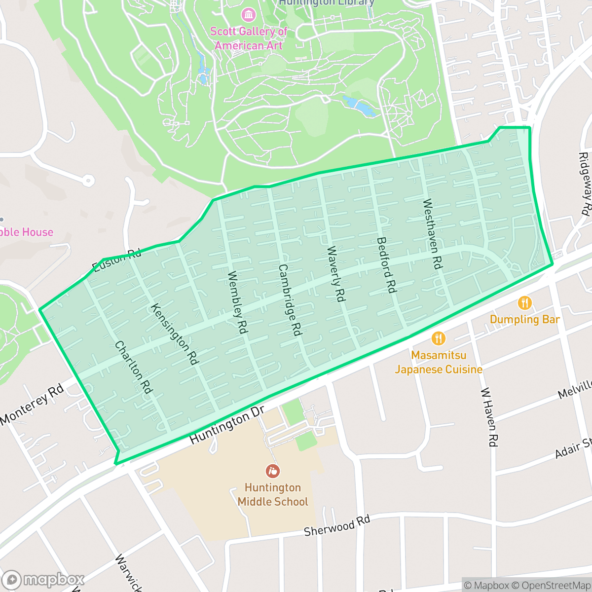 Map showing the location of Library District, San Marino, CA