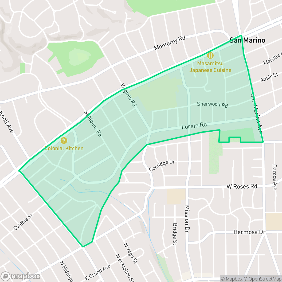 Map showing the location of Lower Huntington, San Marino, CA