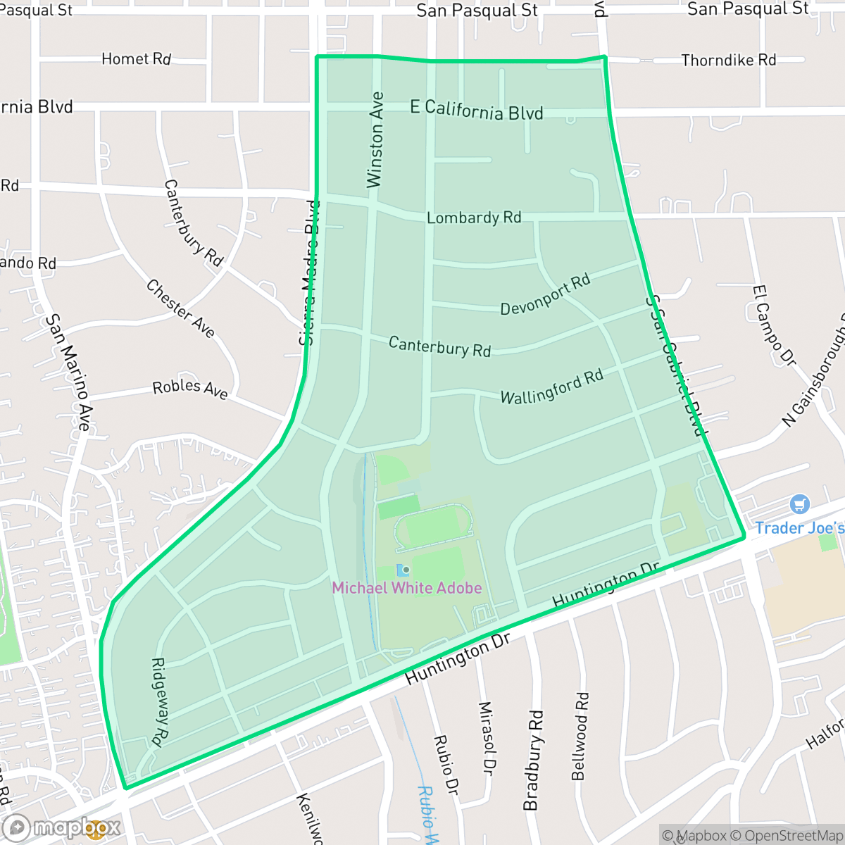 Map showing the location of Upper East Side, San Marino, CA