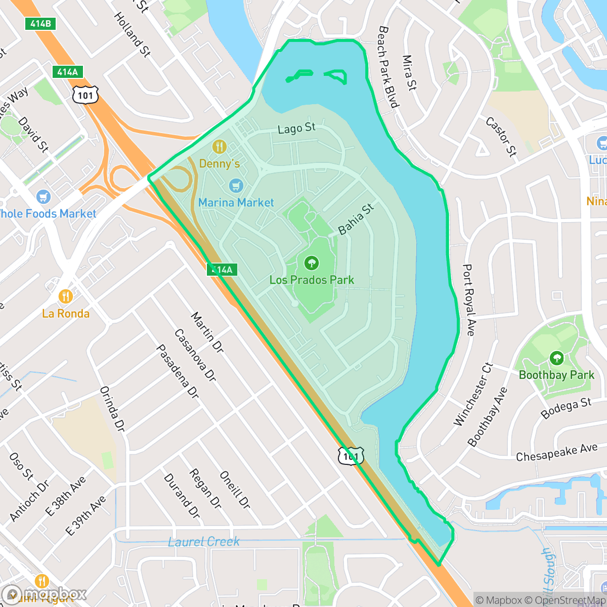 Map showing the location of Los Prados, San Mateo, CA