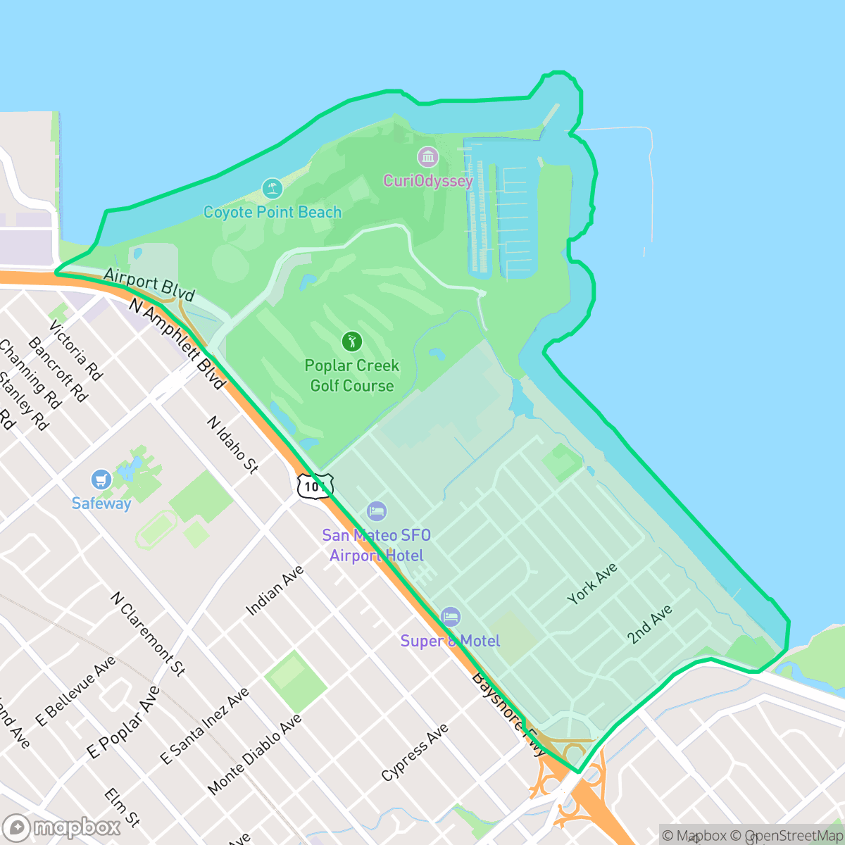 Map showing the location of North Shoreview, San Mateo, CA