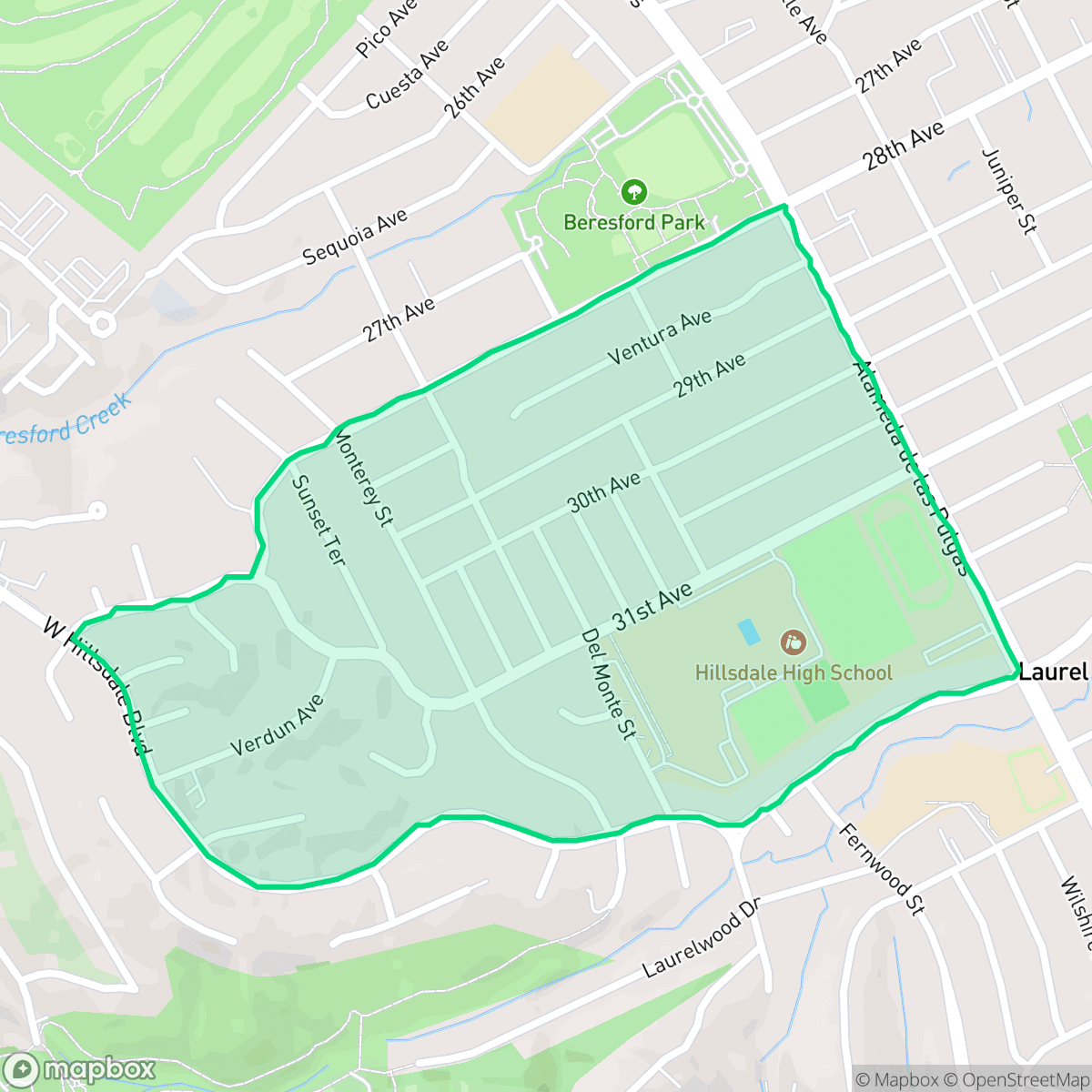 Map showing the location of Northwest Hillsdale, San Mateo, CA