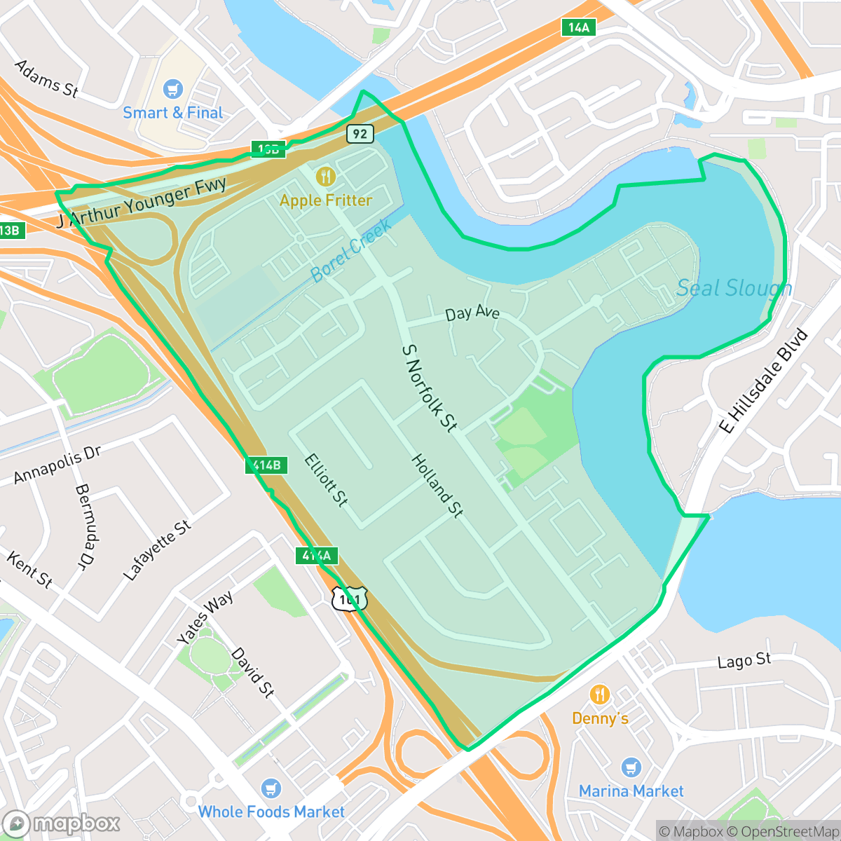 Map showing the location of Westshore, San Mateo, CA