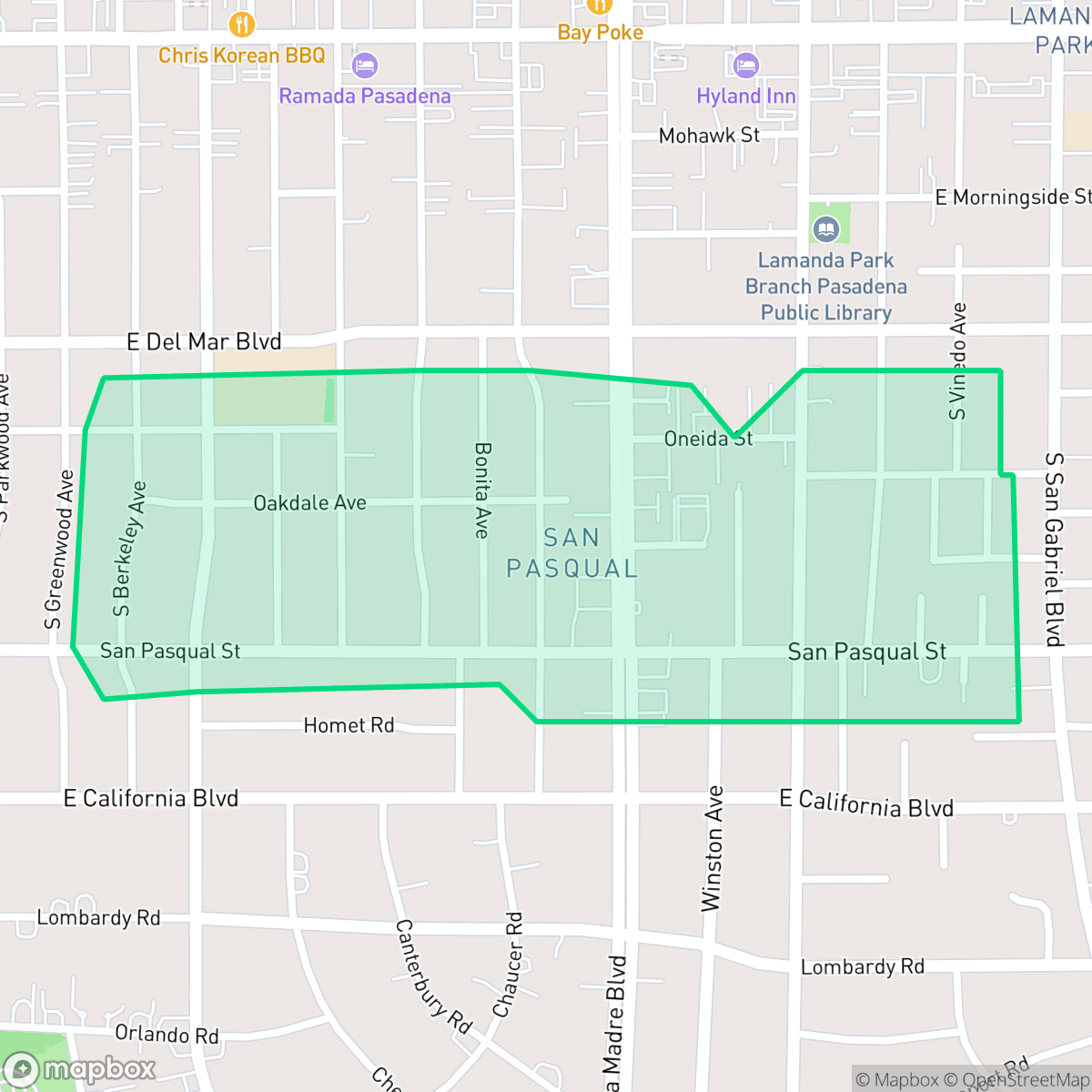 Map showing the location of San Pasqual, CA — coverage area
