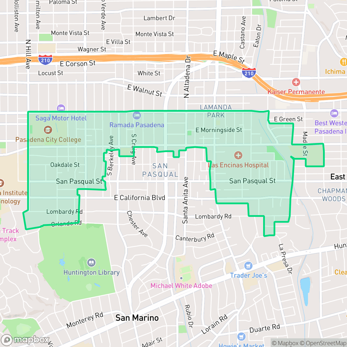 Map showing the location of South East, San Pasqual, CA