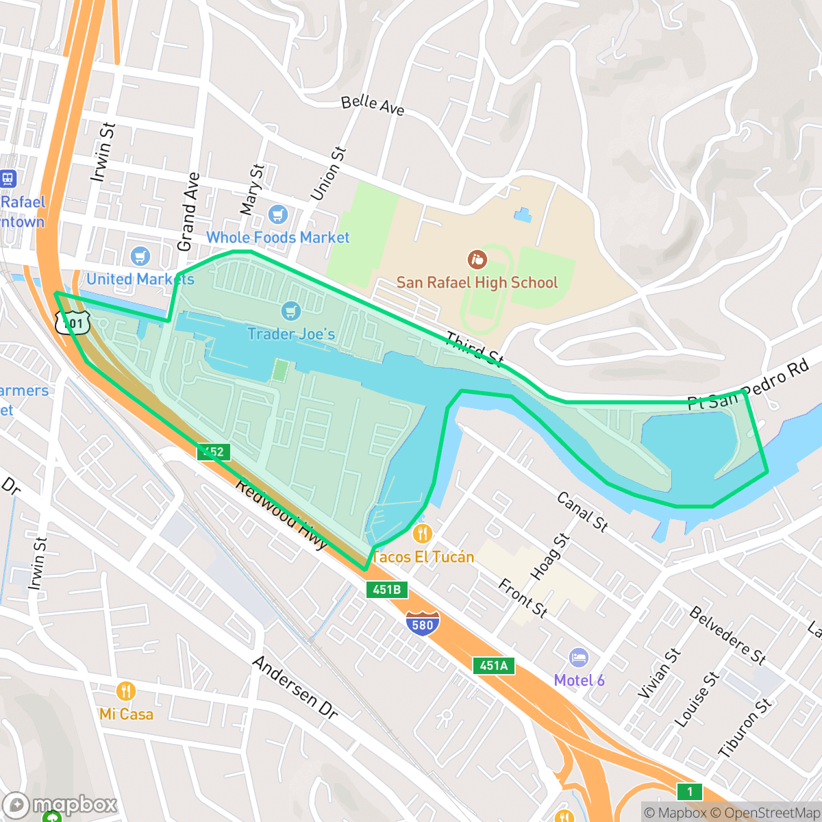 Map showing the location of Canal Waterfront, San Rafael, CA