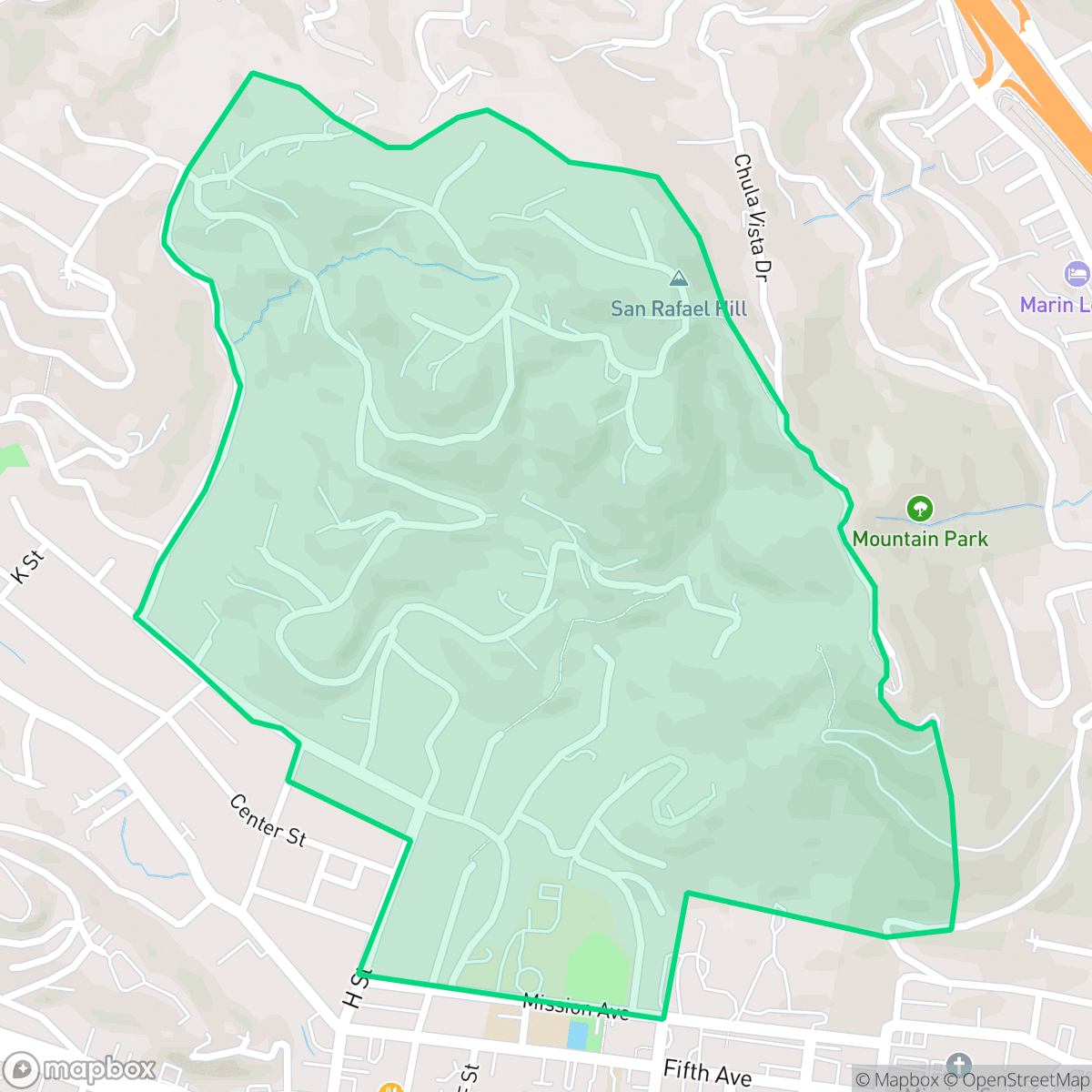 Map showing the location of Fairhills, San Rafael, CA