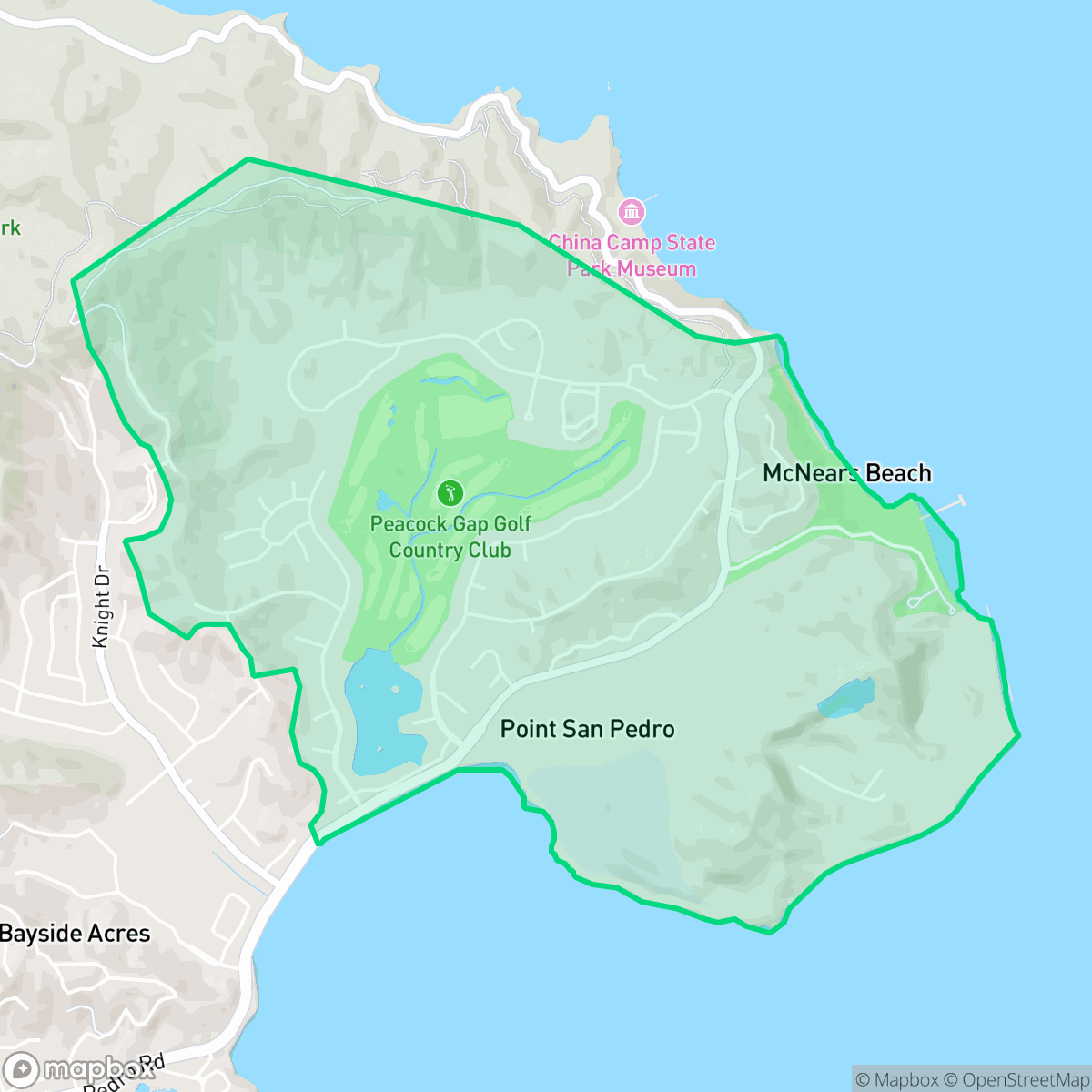 Map showing the location of Peacock Gap, San Rafael, CA