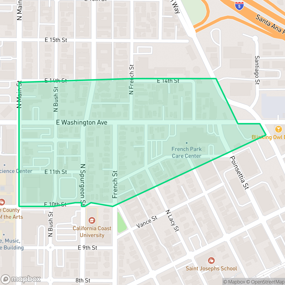 Map showing the location of French Park, Santa Ana, CA