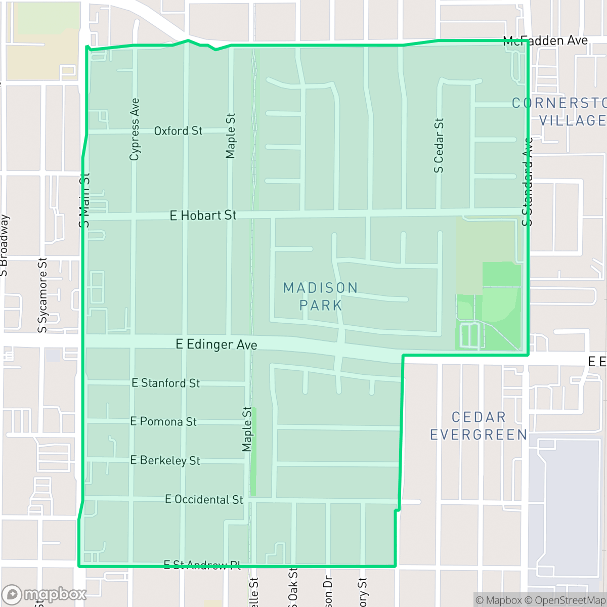 Map showing the location of Madison Park, Santa Ana, CA