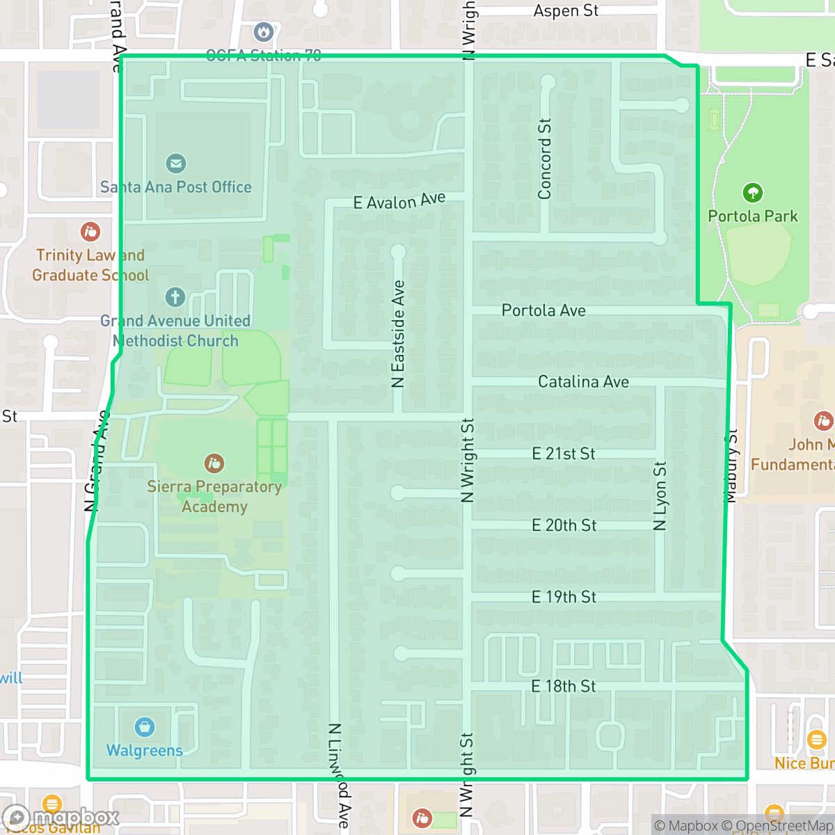 Map showing the location of Portola Park, Santa Ana, CA
