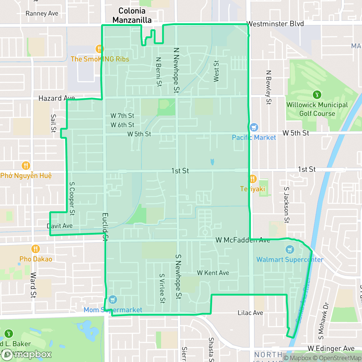 Map showing the location of Riverview West, Santa Ana, CA