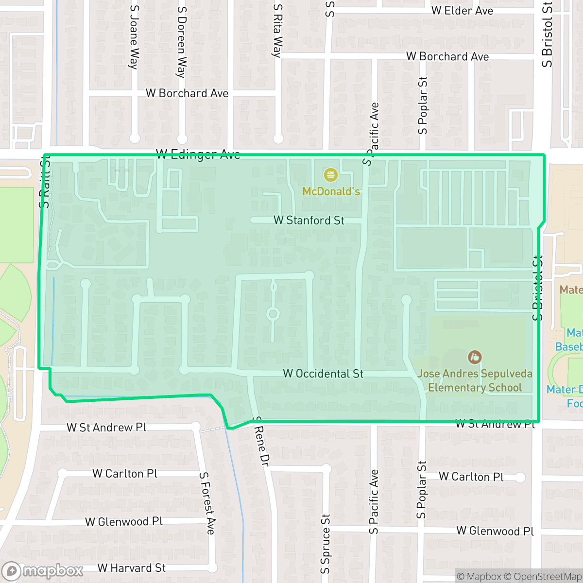 Map showing the location of Shadow Run, Santa Ana, CA