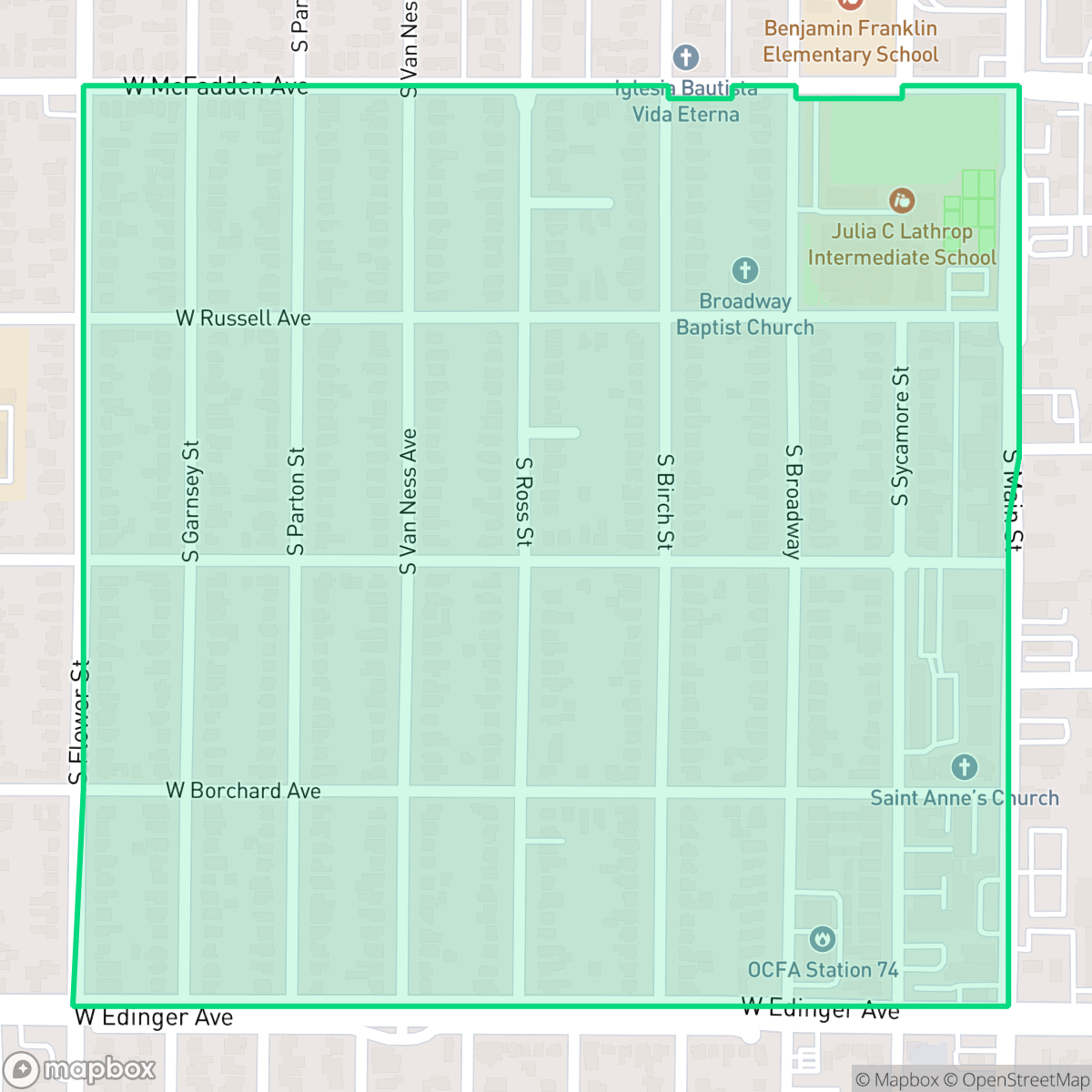 Map showing the location of Wilshire Square, Santa Ana, CA