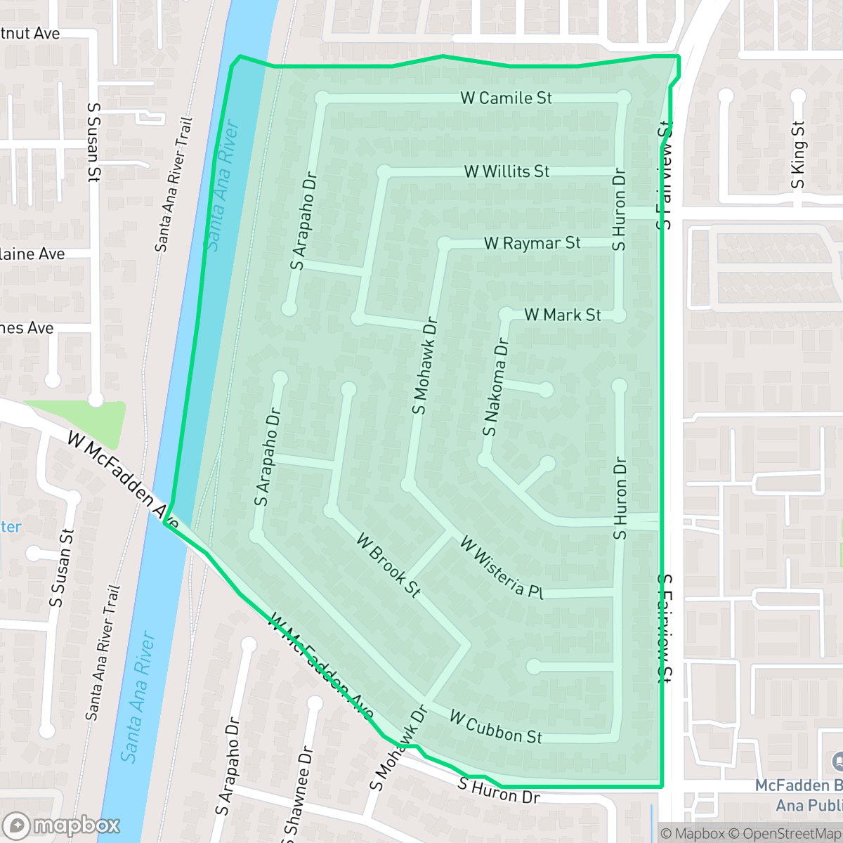 Map showing the location of Windsor Village North, Santa Ana, CA