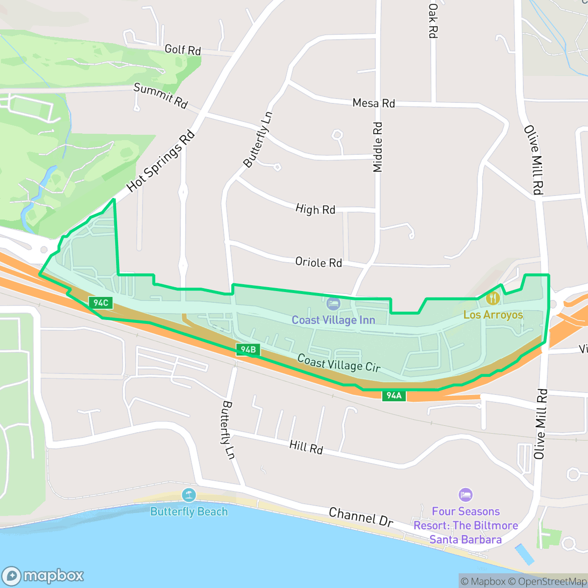 Map showing the location of Coast Village, Santa Barbara, CA