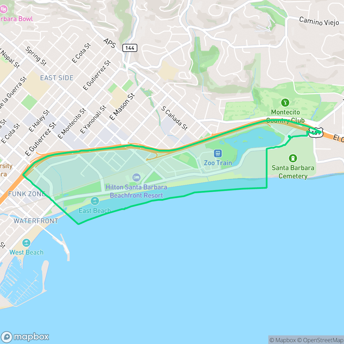 Map showing the location of East Beach, Santa Barbara, CA