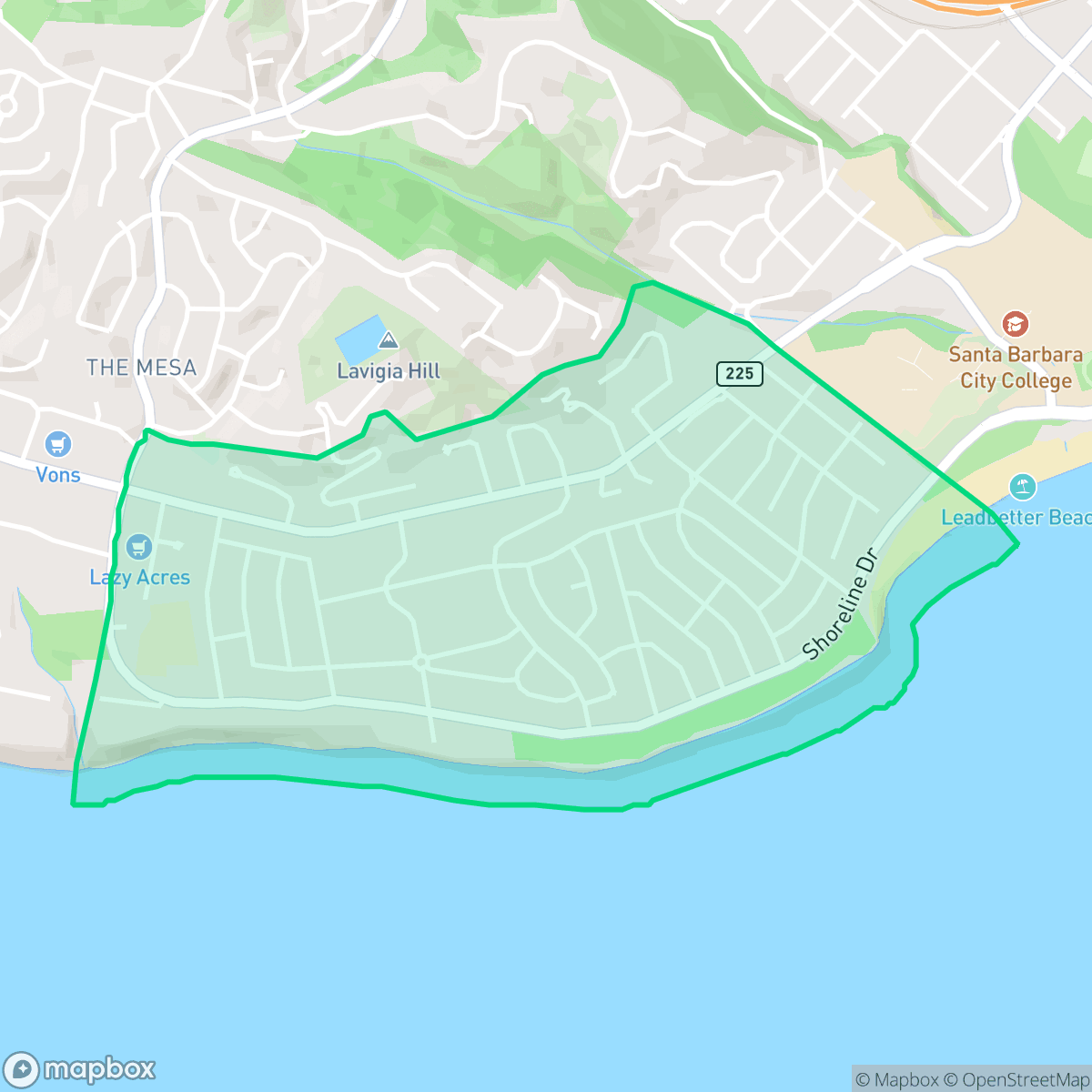 Map showing the location of East Mesa, Santa Barbara, CA