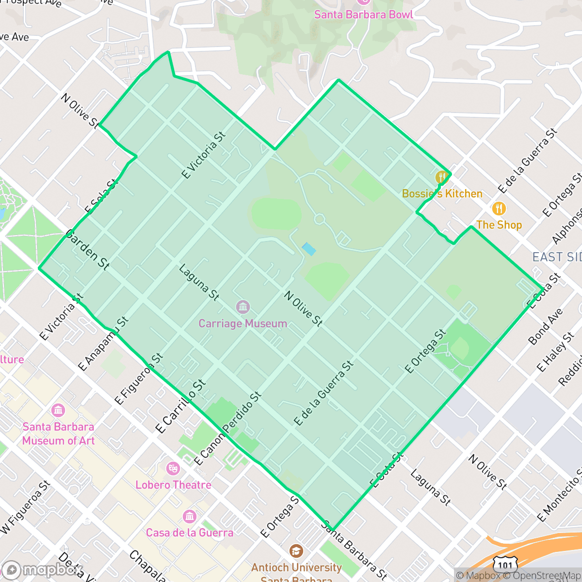 Map showing the location of Laguna, Santa Barbara, CA