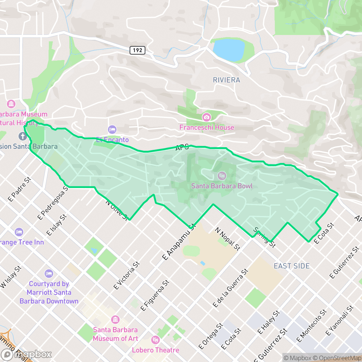 Map showing the location of Lower Riviera, Santa Barbara, CA