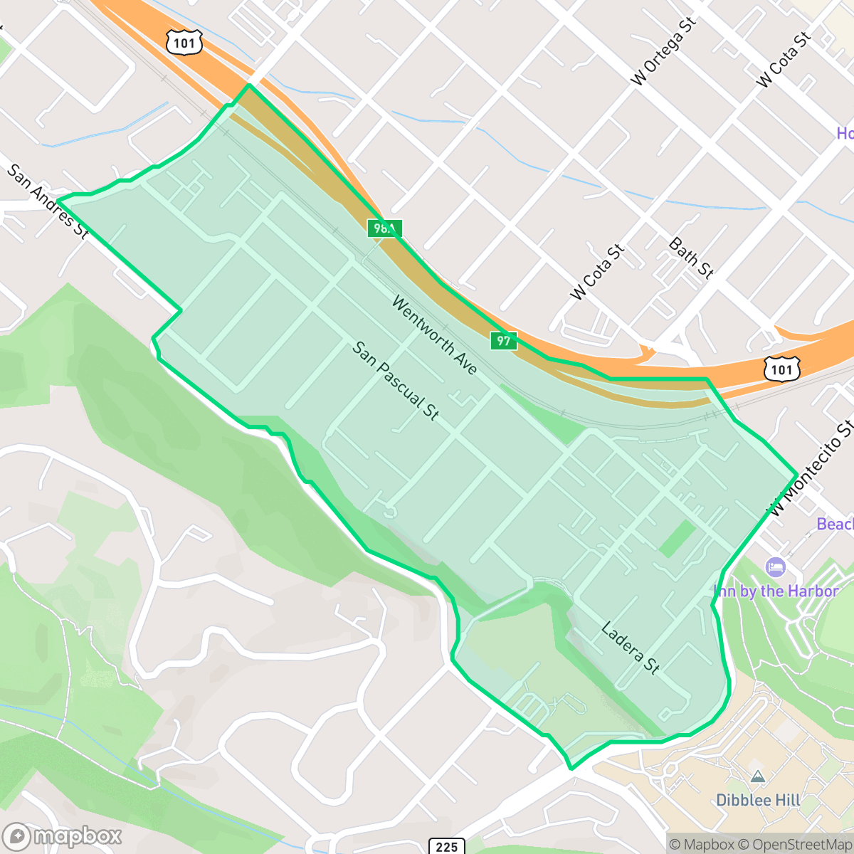 Map showing the location of Lower Westside, Santa Barbara, CA
