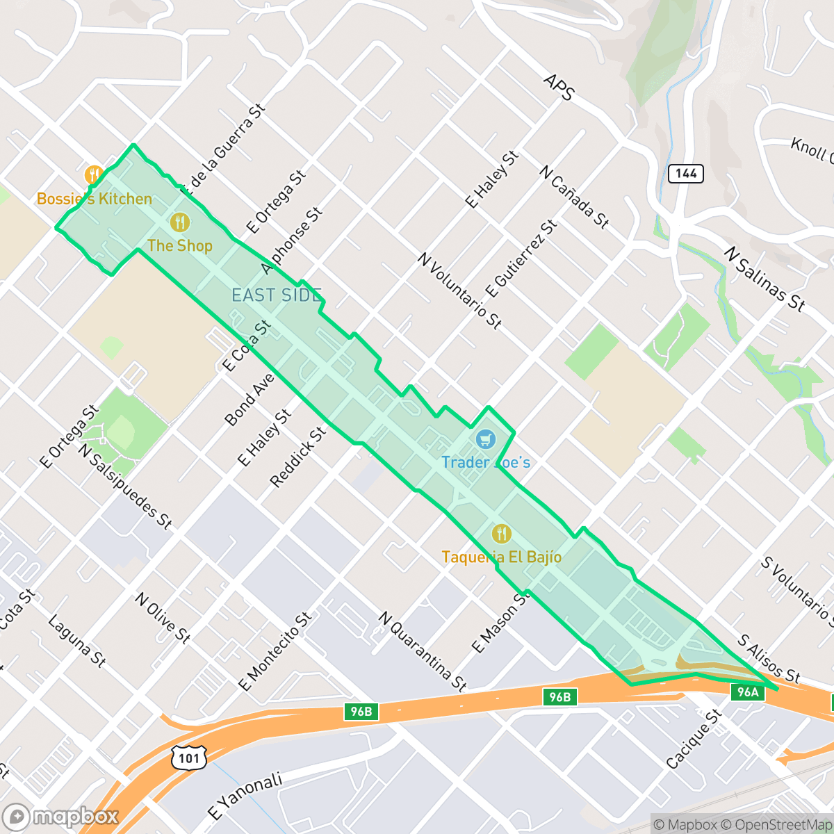 Map showing the location of Milpas, Santa Barbara, CA