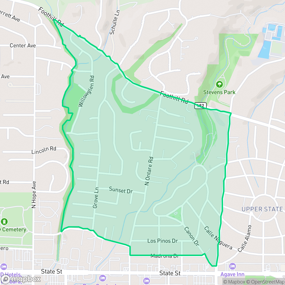 Map showing the location of San Roque, Santa Barbara, CA