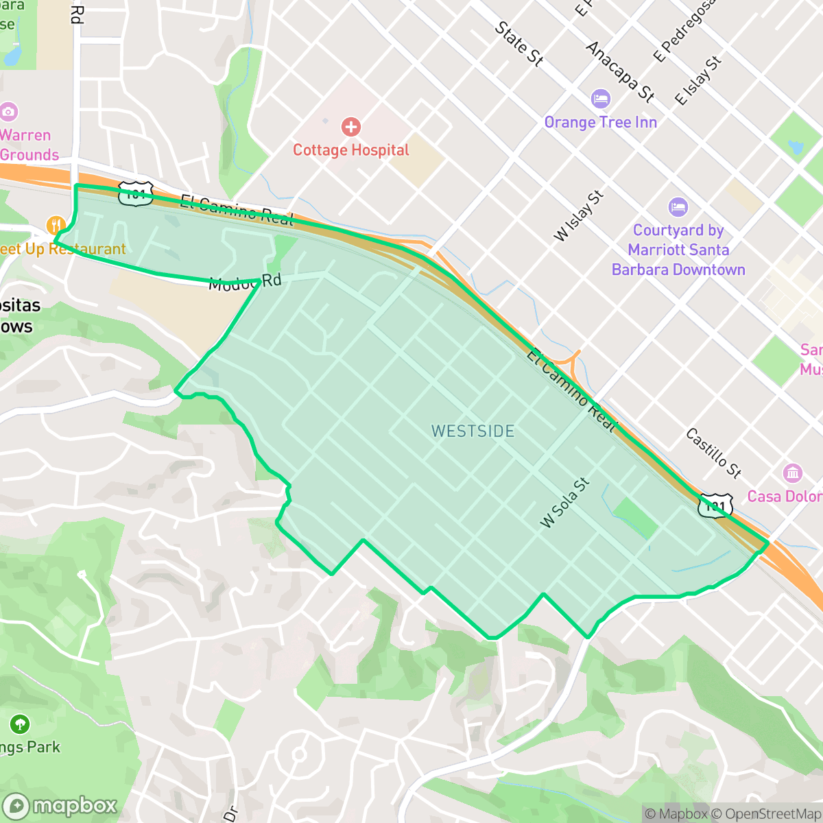 Map showing the location of Westside, Santa Barbara, CA