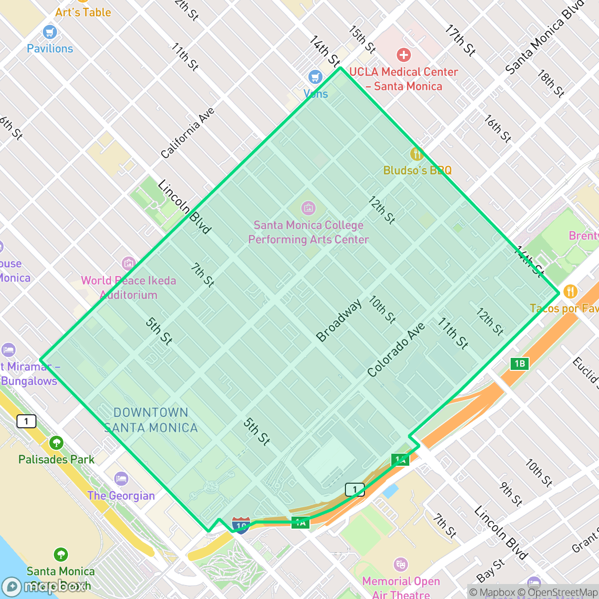 Map showing the location of Downtown/Third Street Promenade, Santa Monica, CA