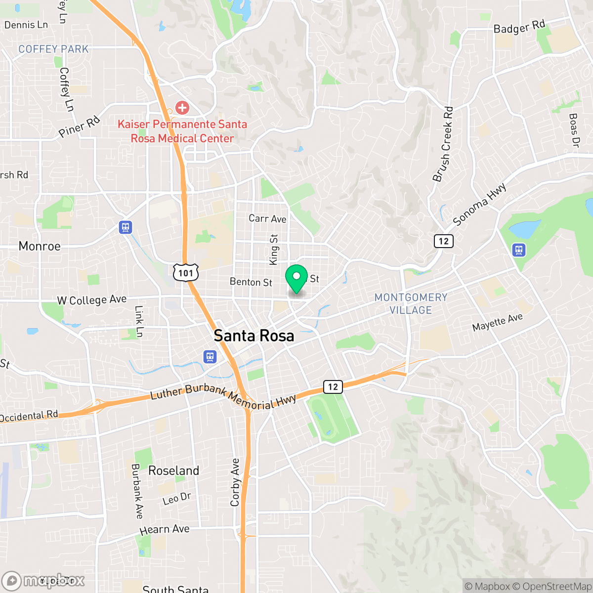 Map showing the location of Santa Rosa, CA — coverage area